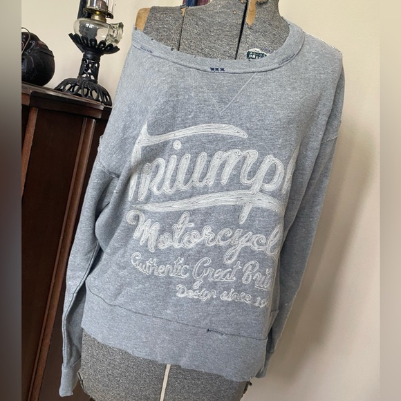 New Lucky Brand "TRUIMPH" Motorcycle Distressed Embroidered Sweatshirt NWT - Picture 3 of 10